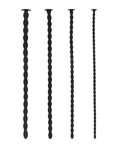 Shots Ouch Fetish Advanced Urethral Sounding Silicone Spiral Plug Set - Black
