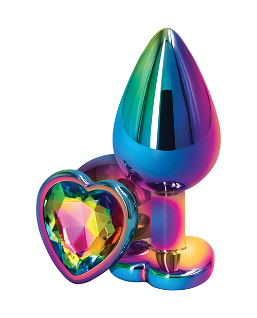 NS Novelties Rear Assets Mulitcolor Heart Medium Butt Plug - Rainbow