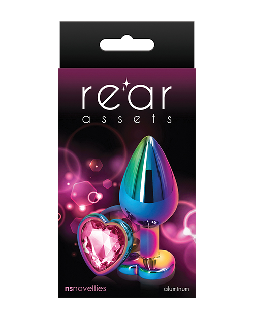 NS Novelties Rear Assets Mulitcolor Heart Medium Butt Plug - Pink