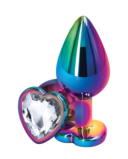 NS Novelties Rear Assets Mulitcolor Heart Medium Butt Plug - Clear