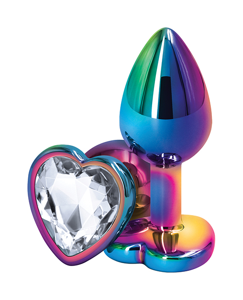 NS Novelties Rear Assets Mulitcolor Heart Small Butt Plug - Clear