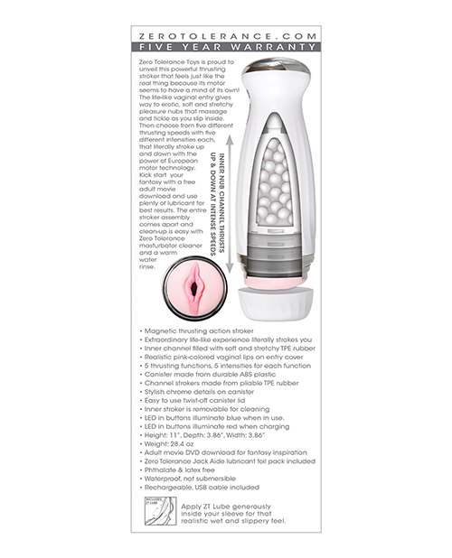 Zero Tolerance The Thrusting Masturbator Stroker Rechargeable - White