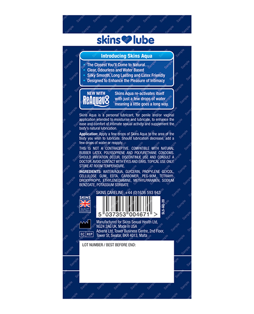Creative Conceptions Skins Aqua Water Based Personal Lubricant - 5 Ml Foil