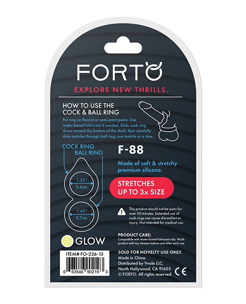 Forto F - 88 Double Ring Liquid Silicone Cock Ring - Glow In The Dark