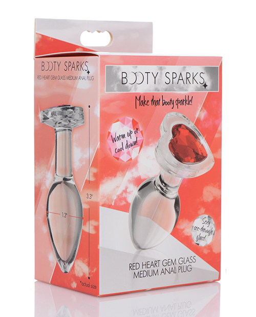XR Booty Sparks Red Heart Gem Glass Anal Butt Plug - Medium