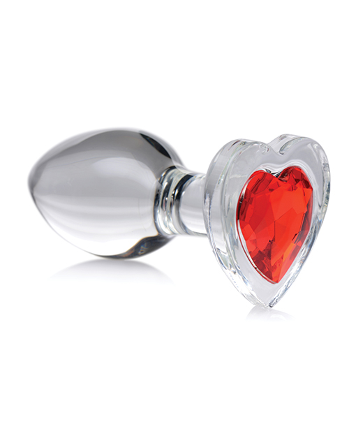 XR Booty Sparks Red Heart Gem Glass Anal Butt Plug - Medium