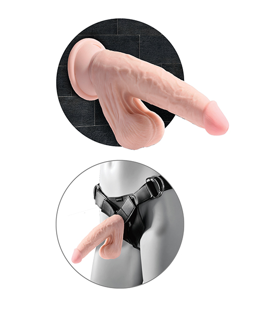 Pipedream King Cock Plus 9" Triple Density Suction Cup Dildo With Swinging Balls - Ivory