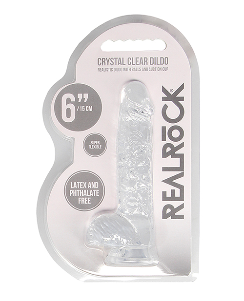 Shots Realrock Crystal Clear 6" Realistic Dildo With Balls - Transparent Clear