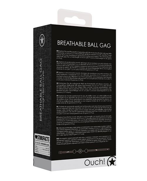 Shots Ouch Fetish Breathable Ball Gag With Denim Straps - Black