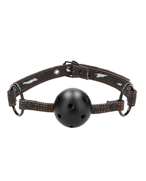 Shots Ouch Fetish Breathable Ball Gag With Denim Straps - Black