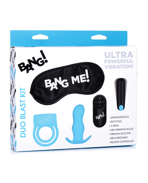 XR Bang! Duo Blast Remote Control Cock Ring & Butt Plug Vibrator Kit - Blue