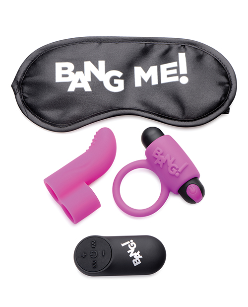 XR Bang! Couple's Kit With Rc Bullet, Blindfold, Cock Ring & Finger Vibrator - Purple