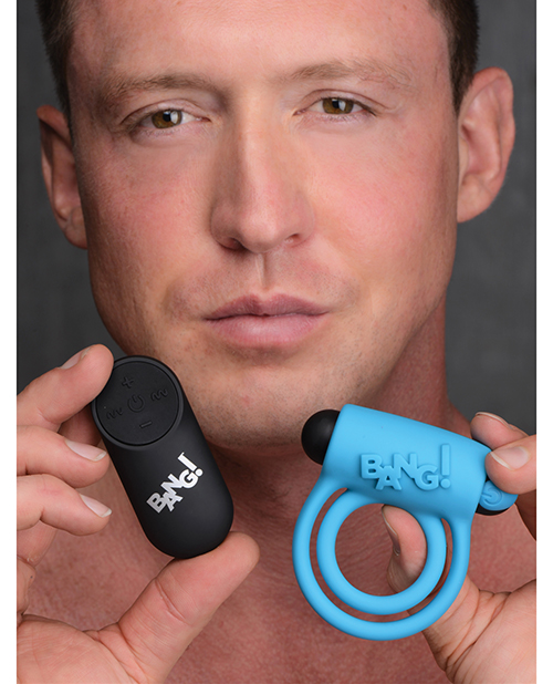 XR Bang! Vibrating Cock Ring & Bullet With Remote Control - Blue