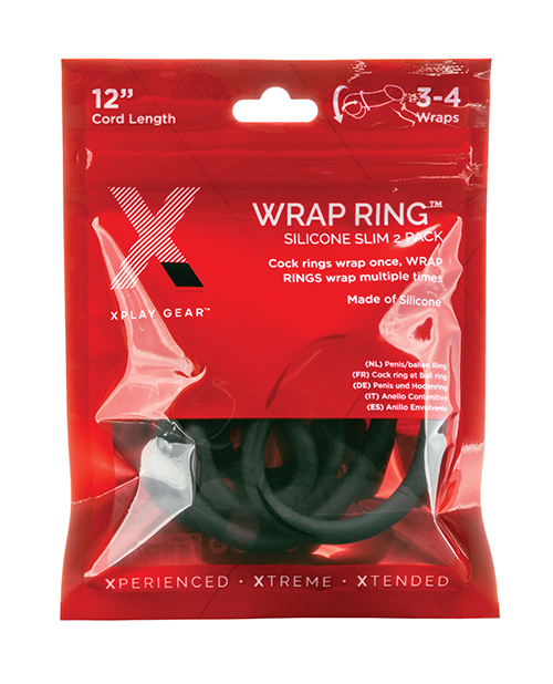 Perfect Fit Brand Xplay Gear Silicone 12" Slim Wrap Cock Ring - Black Pack Of 2