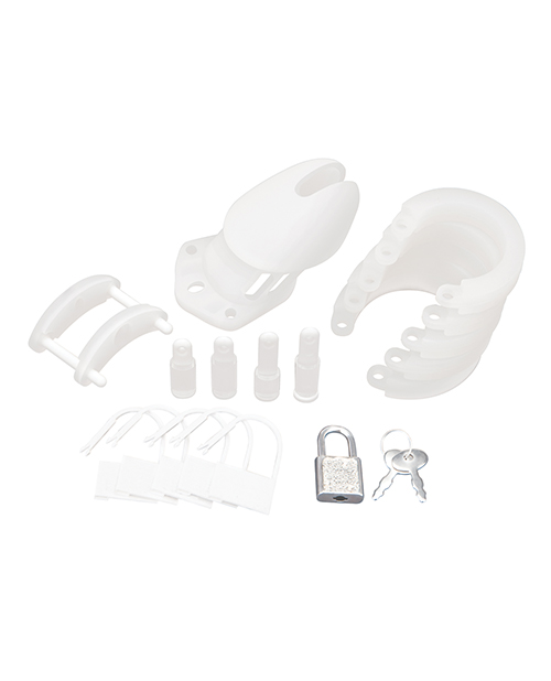 Blue Line Fetish Silicone Chastity Cock Cage - White