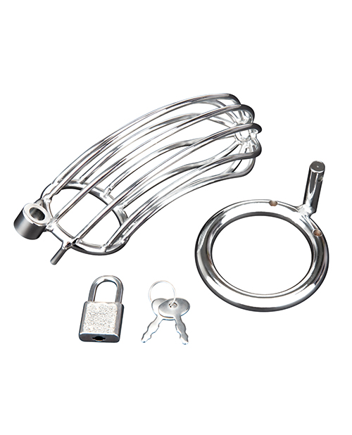 Blue Line Fetish Prisoner Cock Cage - Silver