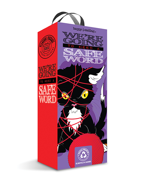 Global Novelties Pleasure Package We're Going To Need A Safe Word Fetish Satin Blindfold, Wrist & Ankle Sash - Red