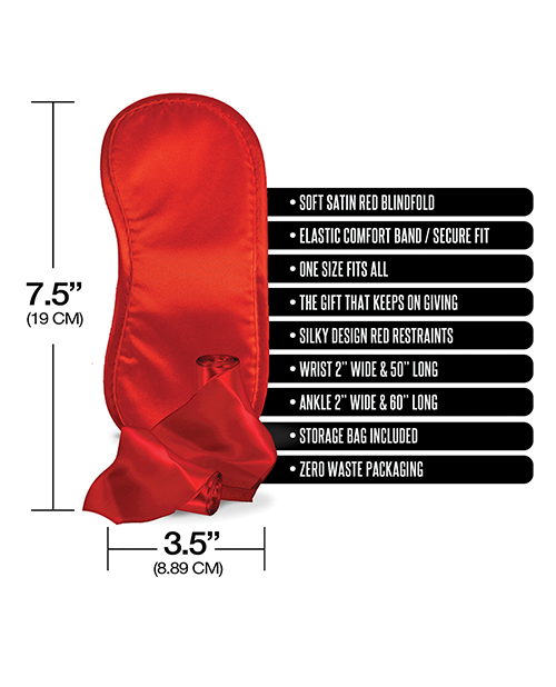 Global Novelties Pleasure Package We're Going To Need A Safe Word Fetish Satin Blindfold, Wrist & Ankle Sash - Red