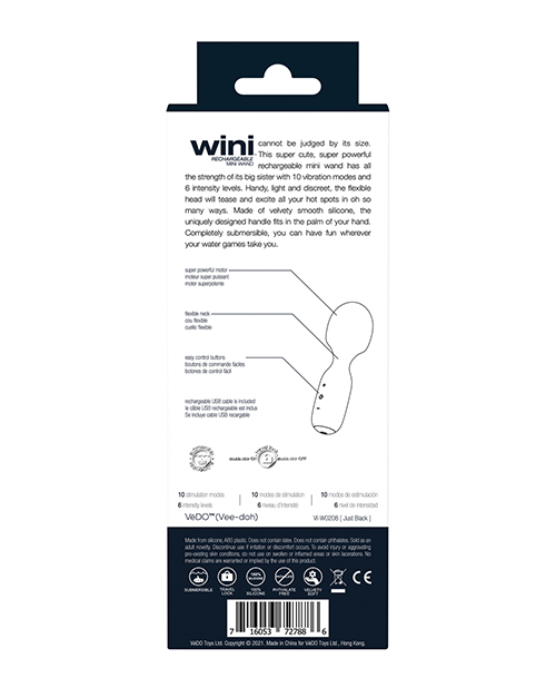VeDO Wini Rechargeable Mini Vibrator Massage Wand - Just Black