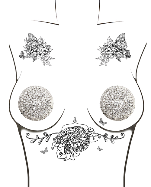 Neva Nude Burlesque Big O Crystal Jewel Reusable Silicone Nipzitx Pasties - Silver O/s