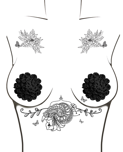 Neva Nude Burlesque Nightfall Roses Reusable Silicone Nipzitx Pasties - Black O/s
