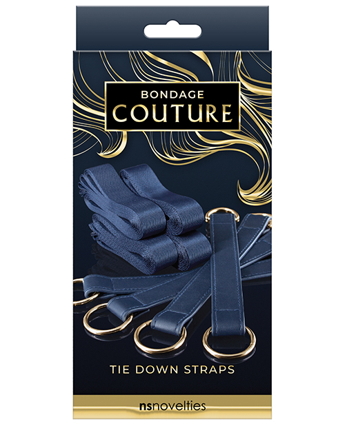 NS Novelties Fetish Bondage Couture Leather Tie Down Straps - Blue