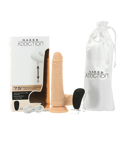 BMS Naked Addiction The Freak 7.5" Rotating & Thrusting Vibrating Suction Cup Dildo - Ivory