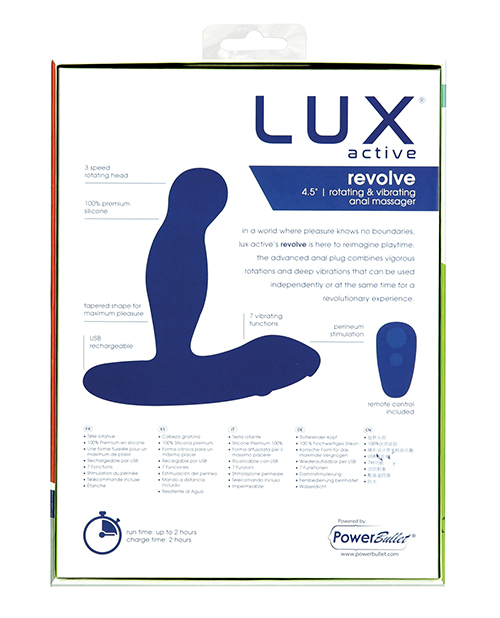 BMS Lux Active Revolve 4.5" Rotating & Vibrating Anal Butt Plug - Dark Blue