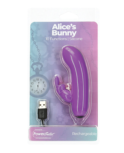 BMS Alice's Bunny Rechargeable Bullet Vibrator With Rabbit Sleeve - 10 Functions Purple