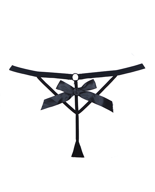 Adore Black Tie Mesh Front With Flounce Open Bow Back Panty Black O/S