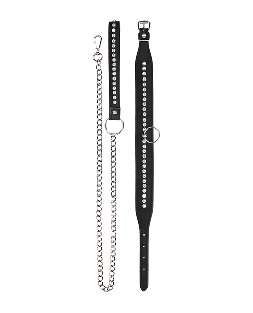Shots Ouch Diamond Studded Collar With Leash - Black