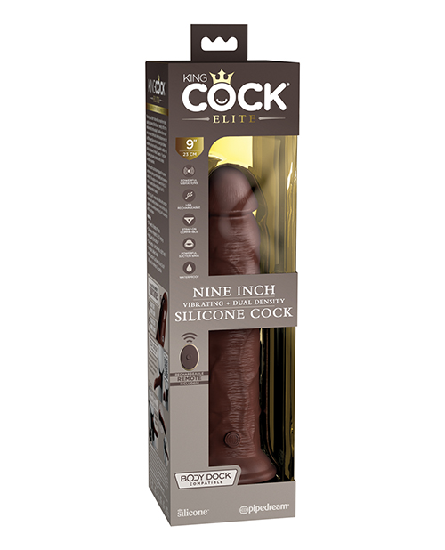 Pipedream King Cock Elite 9" Dual Density Vibrating Silicone Cock With remote - Brown