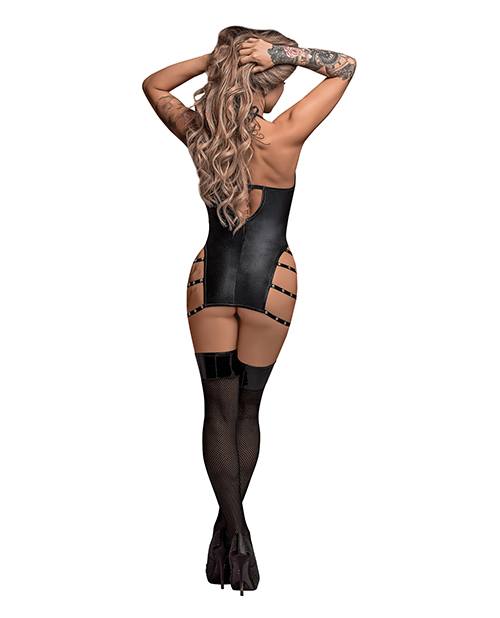Lust Portia Mini Dress With Plush Elastic Strapping Black S/M