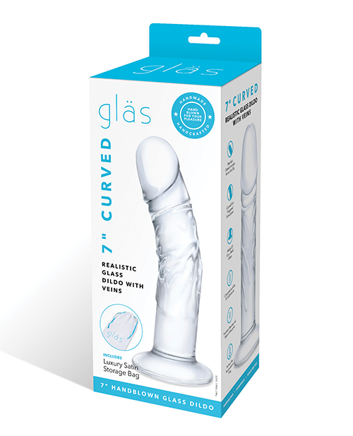 Glas 7" Realistic Curved Glass Dildo With Veins - Clear