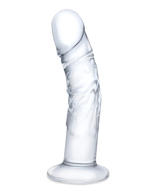 Glas 7" Realistic Curved Glass Dildo With Veins - Clear