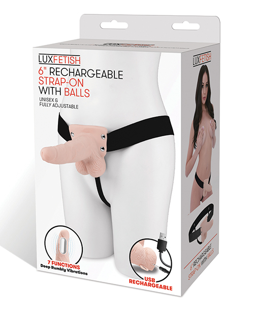 Lux Fetish 6" Rechargeable Strap On With Balls - Ivory