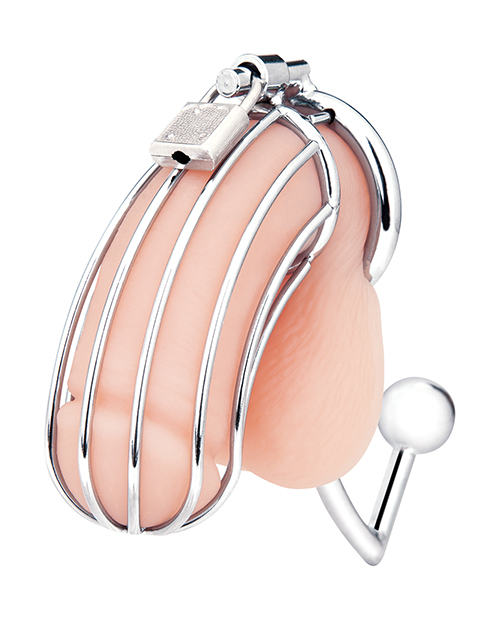 Blue Line Cock Cage With Anal Stimulator - Silver