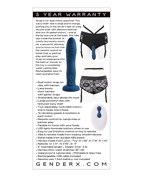Gender X Snuggle Up Dual Motor Strap On Vibe With Harness - Blue