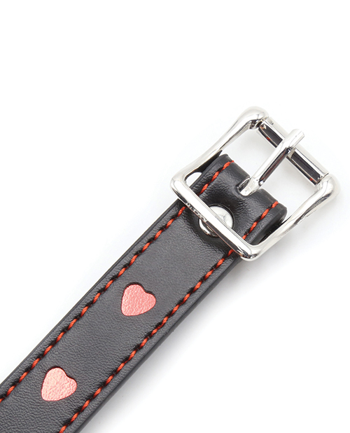 Plesur Heart Ball Gag With Red Hearts - Black
