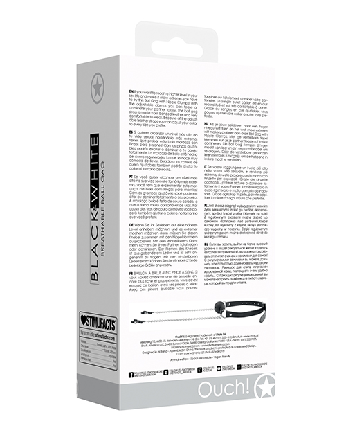 Shots Ouch Black & White Breathable Ball Gag With Nipple Clamps - Black