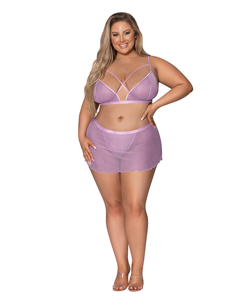Girl Next Door Strappy Bralette With Flirty Thong Skirt Lilac 2Xl