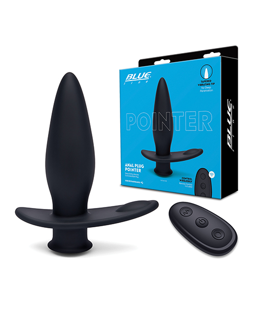 Blue Line Vibrating Anal Plug Pointer With Remote - Black