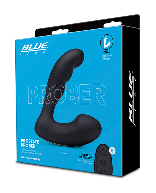 Blue Line Vibrating Prostate Prober With Remote - Black