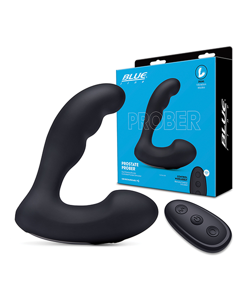 Blue Line Vibrating Prostate Prober With Remote - Black