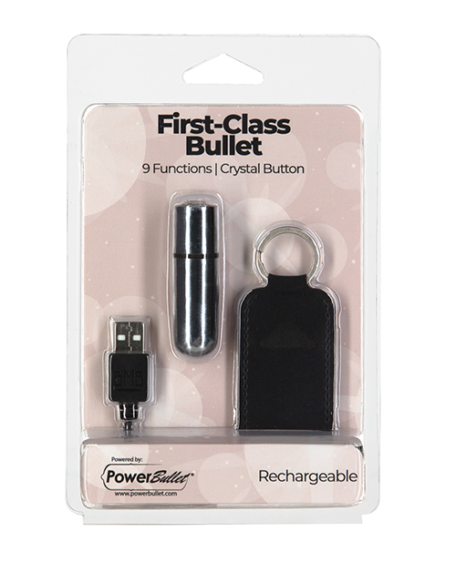 First Class Mini Rechargeable Bullet With Crystal - 9 Functions Silver