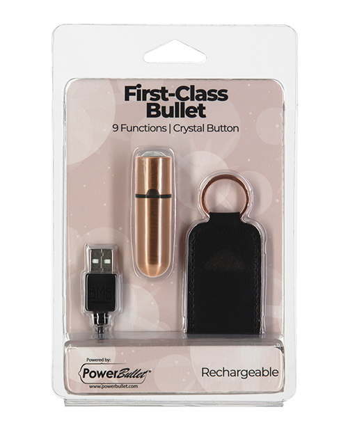 First Class Mini Rechargeable Bullet With Crystal - 9 Functions Rose Gold