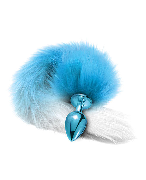 Nixie Metal Butt Plug With Faux Fur Tail - Blue Metallic