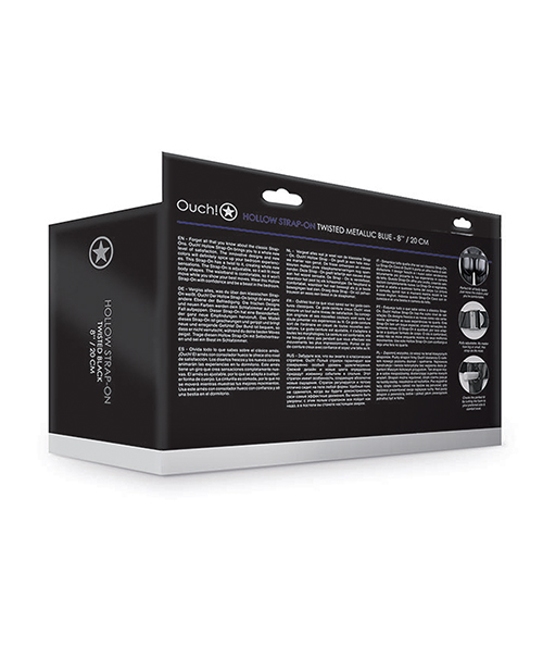 Shots Ouch 8" Ribbed Hollow Strap On With Balls - Metallic Blue