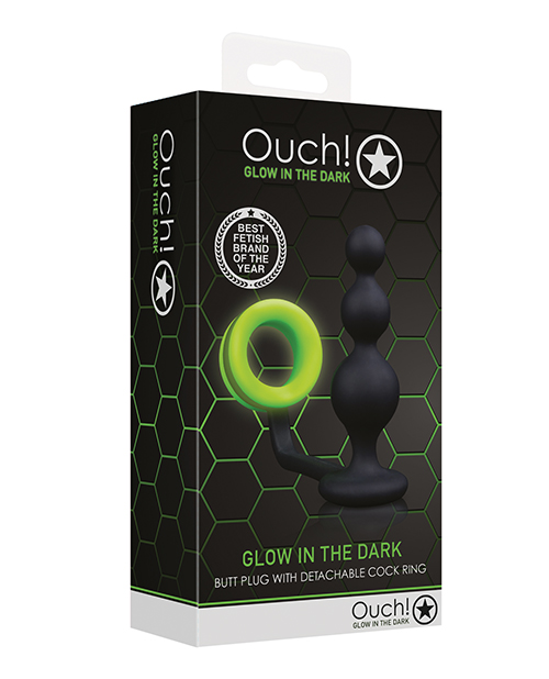 Shots Ouch Beads Butt Plug With Cock Ring - Glow In The Dark