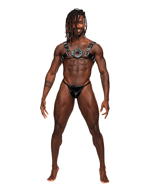 Libra Pu Leather Chest Harness Black O/S